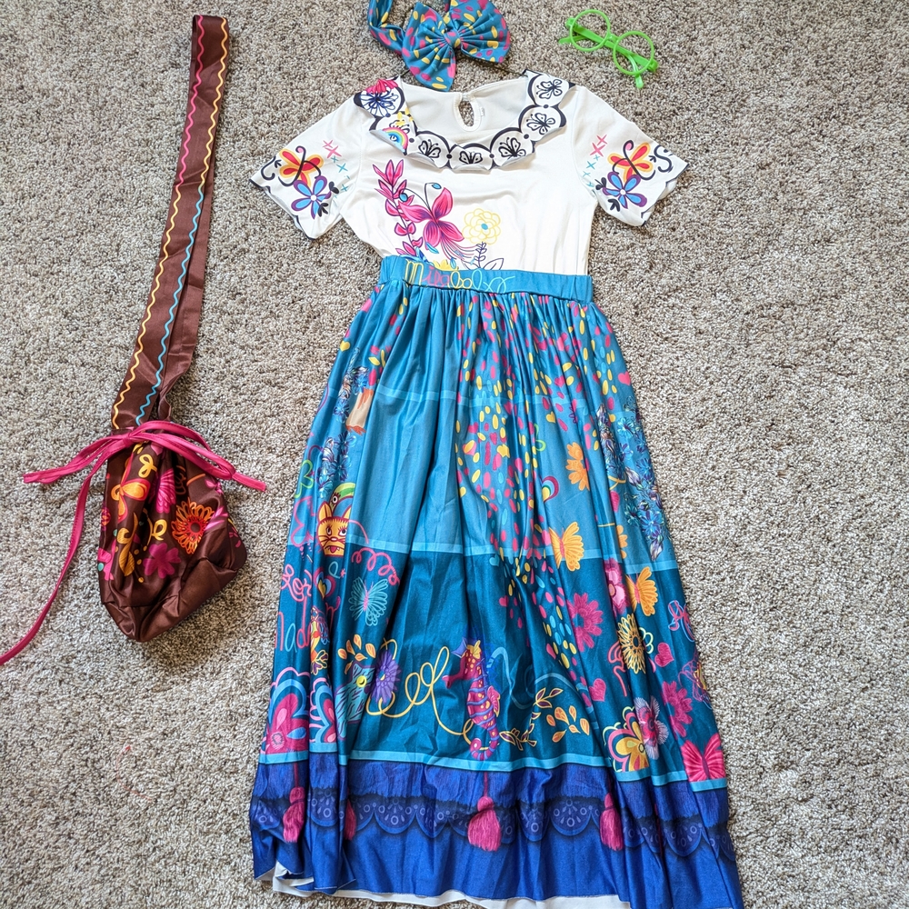 Encanto Style Floral Embroidered Dress with Accessories
